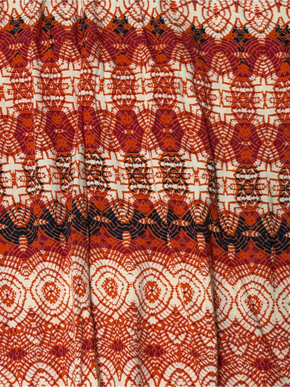 Angie Red Orange Boho Geometric Print Tiered Maxi Skirt L Western - Picture 5 of 5